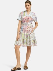 Smith & Soul Cream Boho Patchwork Print Midi Dress with Short Sleeves and Ruffle Hem - Image 3 of 6