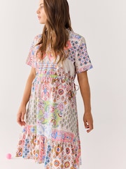 Smith & Soul Cream Boho Patchwork Print Midi Dress with Short Sleeves and Ruffle Hem - Image 6 of 6