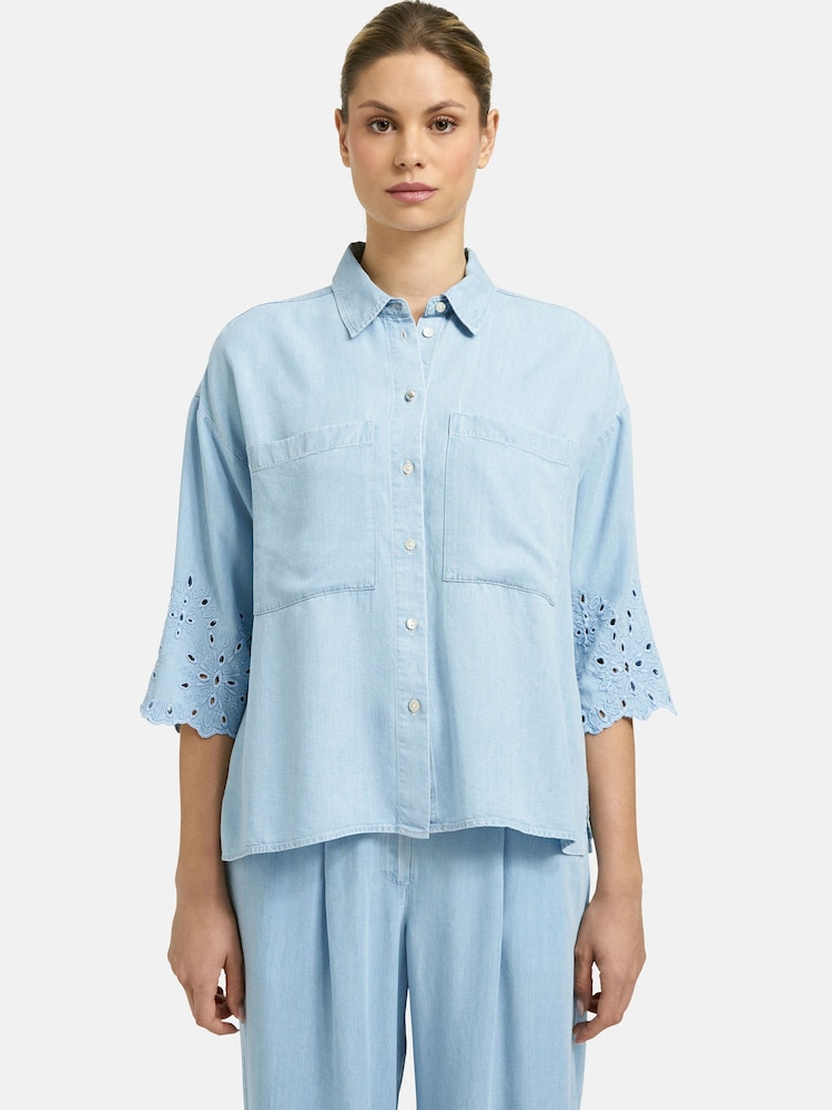 Smith & Soul Blue Embroidered Lyocell Denim Blouse - Image 1 of 5