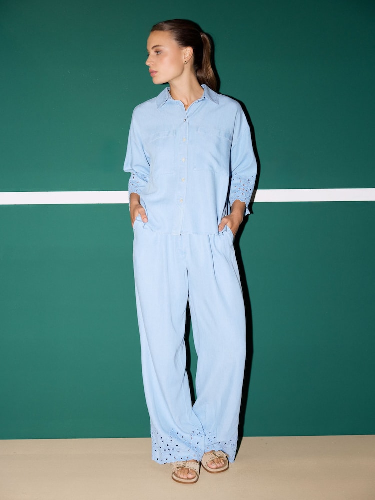 Smith & Soul Blue Embroidered Lyocell Denim Blouse - Image 5 of 5