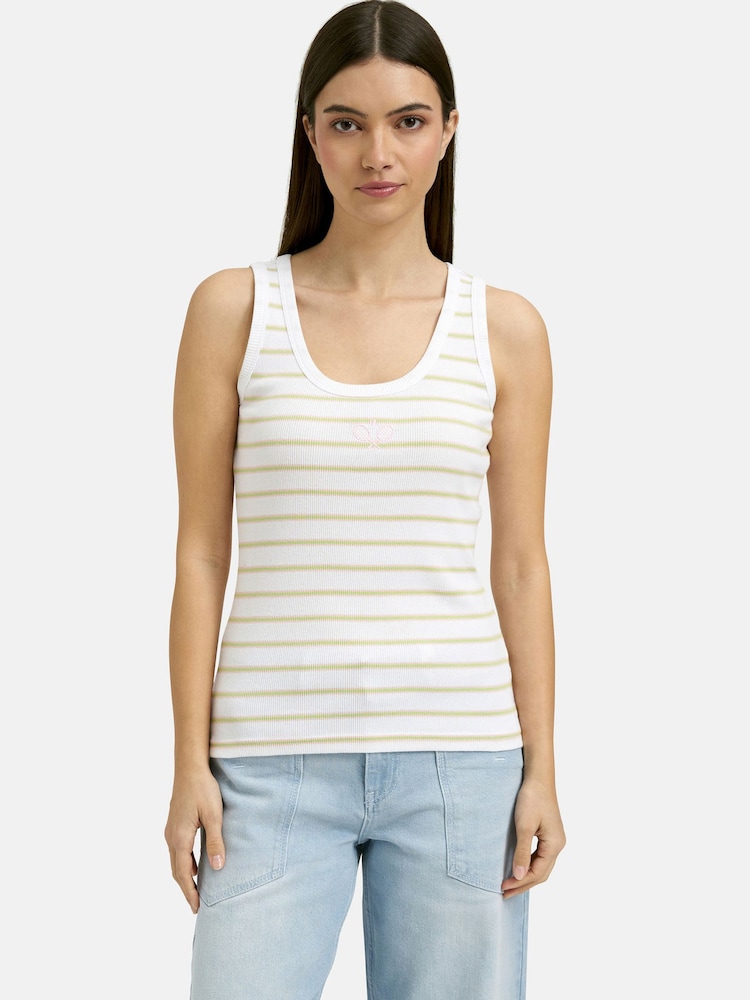 Smith & Soul White Fitted Rib Tank Top with Tennis Racket Motif - Image 1 of 4 Smith & Soul White Fitted Rib Tank Top with Tennis Racket Motif - Image 1 of 4