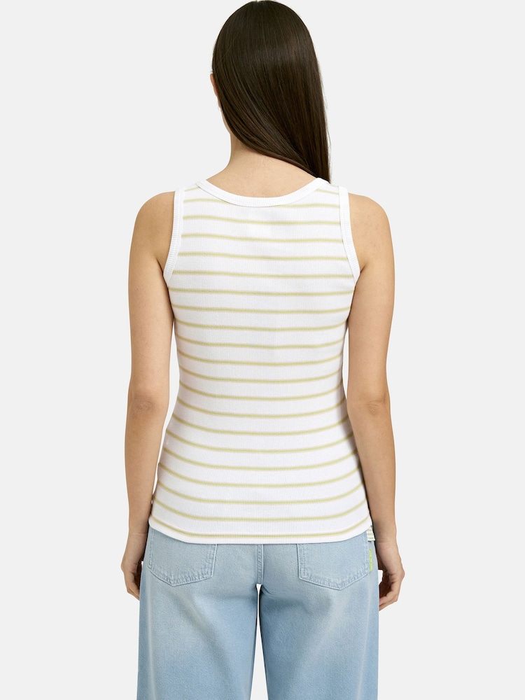 Smith & Soul White Fitted Rib Tank Top with Tennis Racket Motif - Image 2 of 4 Smith & Soul White Fitted Rib Tank Top with Tennis Racket Motif - Image 2 of 4