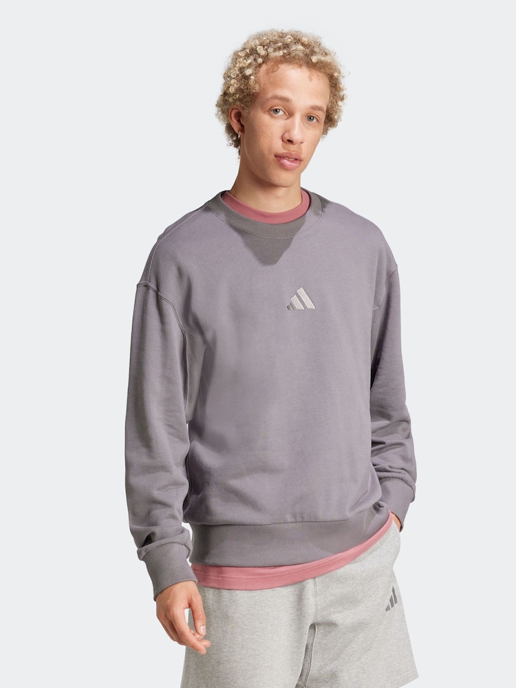 adidas Light Grey ALL SZN French Terry Crew 100% Cotton Sweatshirt - Image 1 of 7