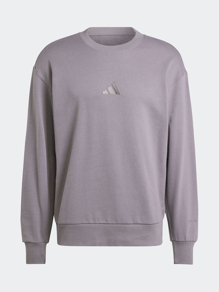 adidas Light Grey ALL SZN French Terry Crew 100% Cotton Sweatshirt - Image 7 of 7