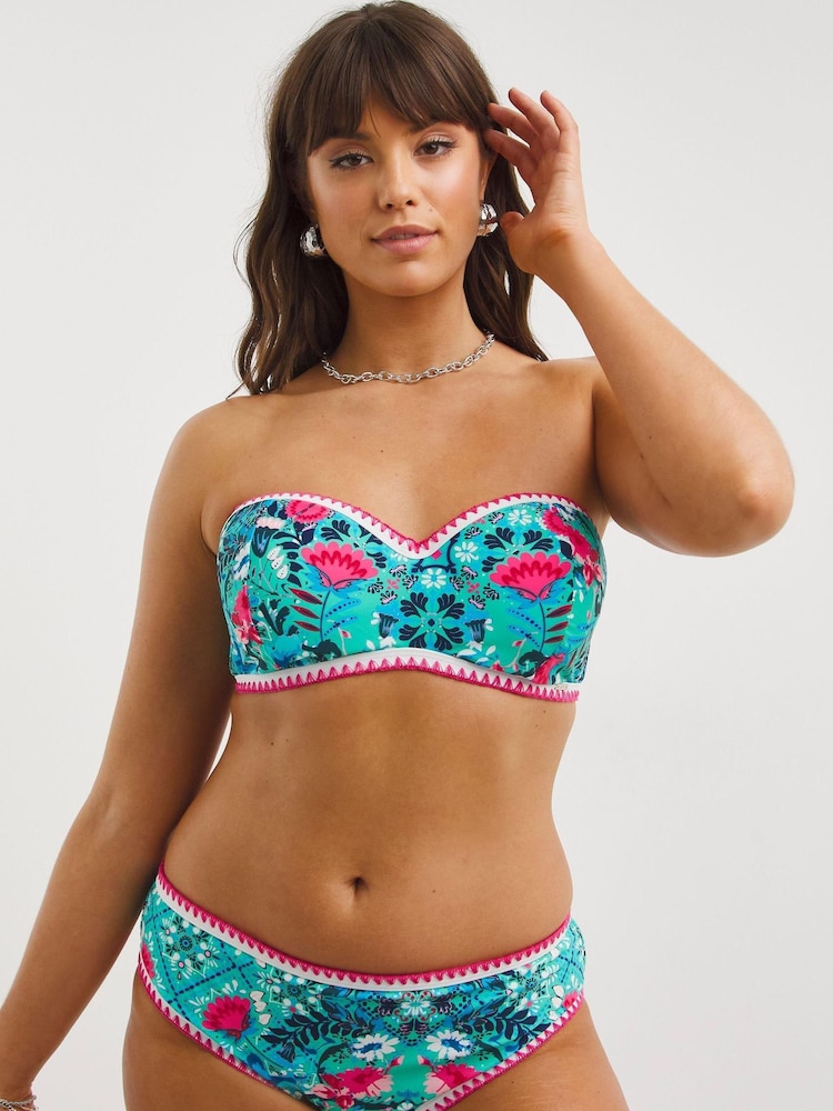 Figleaves Blue & Pink Floral Print Frida Underwired Bandeau Bikini Top - Image 1 of 5