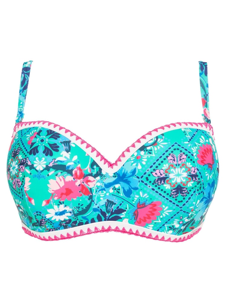 Figleaves Blue & Pink Floral Print Frida Underwired Bandeau Bikini Top - Image 5 of 5