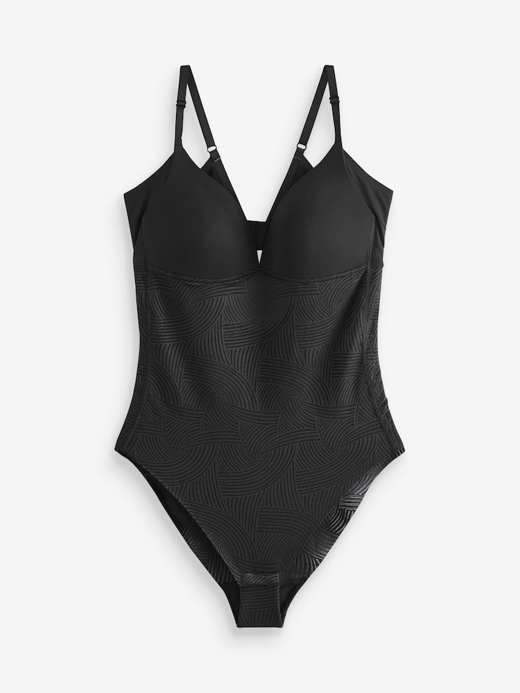 Black Microfibre And Lace Shaping Body - Image 6 of 6