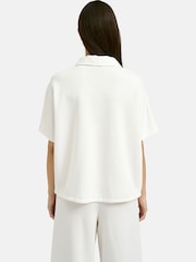 Smith & Soul White Oversize Scuba Polo Shirt with Floral Beaded Sleeve Detail - Image 2 of 6