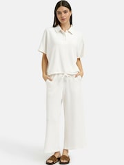 Smith & Soul White Oversize Scuba Polo Shirt with Floral Beaded Sleeve Detail - Image 3 of 6