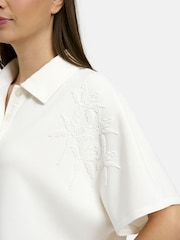 Smith & Soul White Oversize Scuba Polo Shirt with Floral Beaded Sleeve Detail - Image 4 of 6