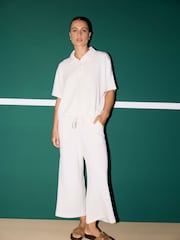 Smith & Soul White Oversize Scuba Polo Shirt with Floral Beaded Sleeve Detail - Image 6 of 6