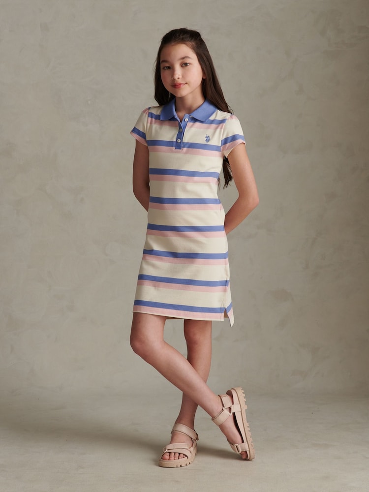 U.S. Polo Assn Blue Tri Colour Striped Polo Dress - Image 1 of 5