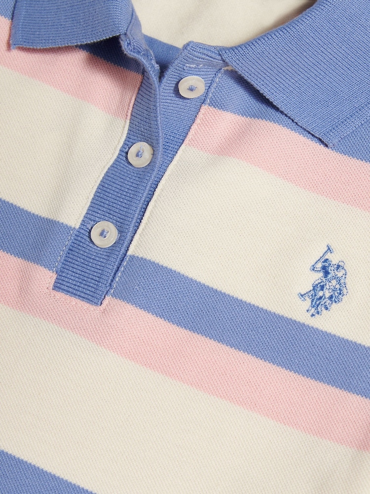 U.S. Polo Assn Blue Tri Colour Striped Polo Dress - Image 5 of 5