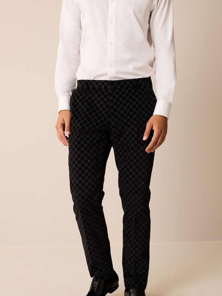 Black Slim Jacquard Tuxedo Suit Trousers - Image 1 of 9