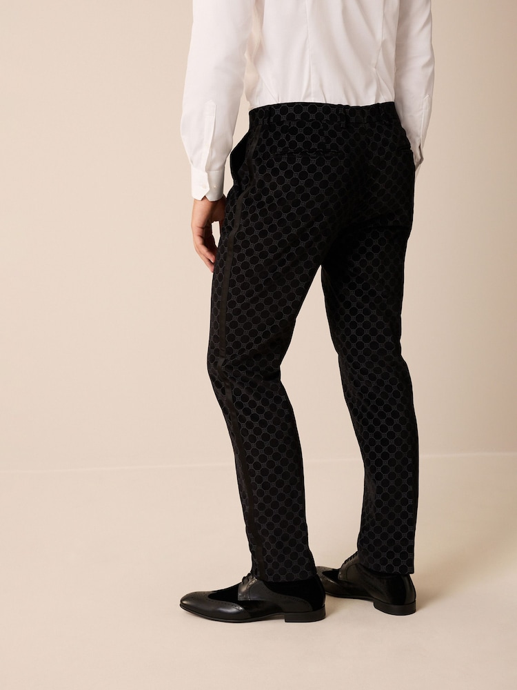 Black Slim Jacquard Tuxedo Suit Trousers - Image 2 of 9