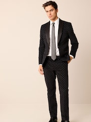 Black Slim Jacquard Tuxedo Suit Trousers - Image 3 of 9