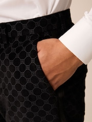 Black Slim Jacquard Tuxedo Suit Trousers - Image 4 of 9