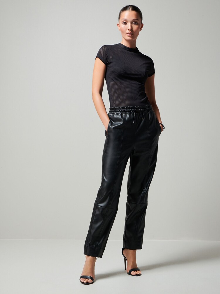 Schwarz - Kurzärmeliges durchsichtiges Streifen-T-Shirt in schmaler Passform​​​​​​​ - Bild 2 von 4