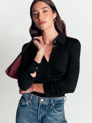 Itim - Boden Imi Ruched Jersey Shirt - Larawan 3 ng 5