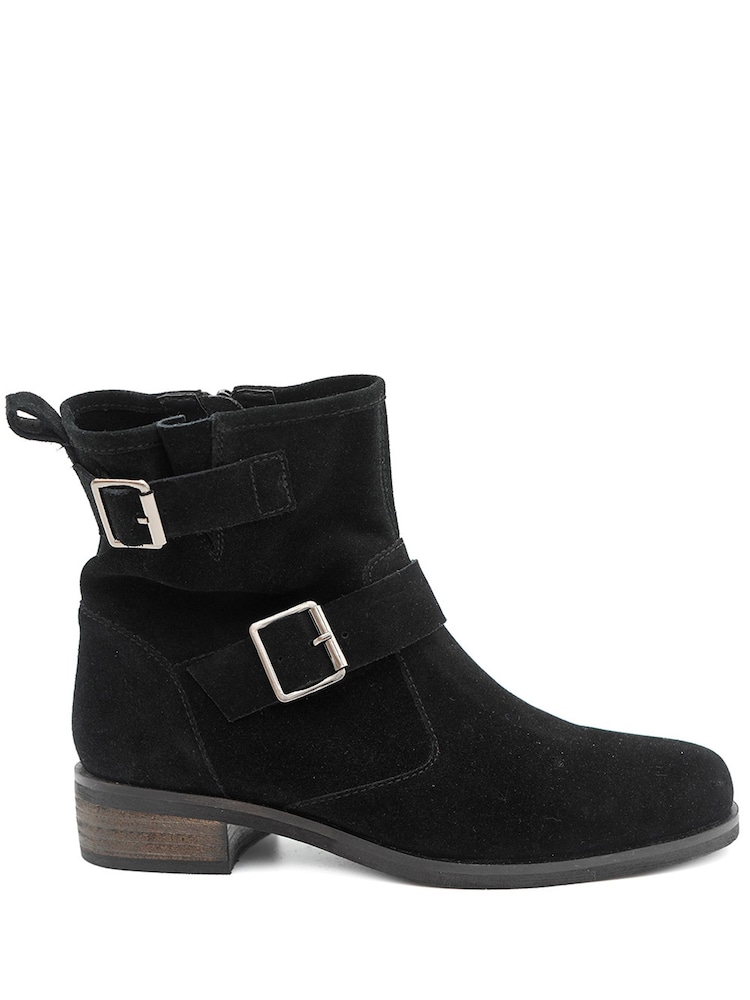 Jones Bootmaker Black Suede Maribel Buckle-Detailed Leather Boots - Image 2 of 6 Jones Bootmaker Black Suede Maribel Buckle-Detailed Leather Boots - Image 2 of 6
