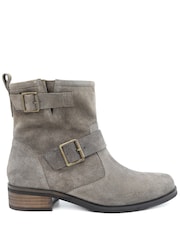 Jones Bootmaker Taupe Suede Maribel Buckle-Detailed Leather Boots - Image 2 of 6