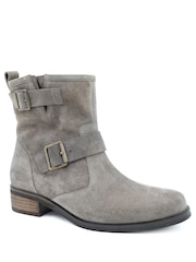 Jones Bootmaker Taupe Suede Maribel Buckle-Detailed Leather Boots - Image 3 of 6