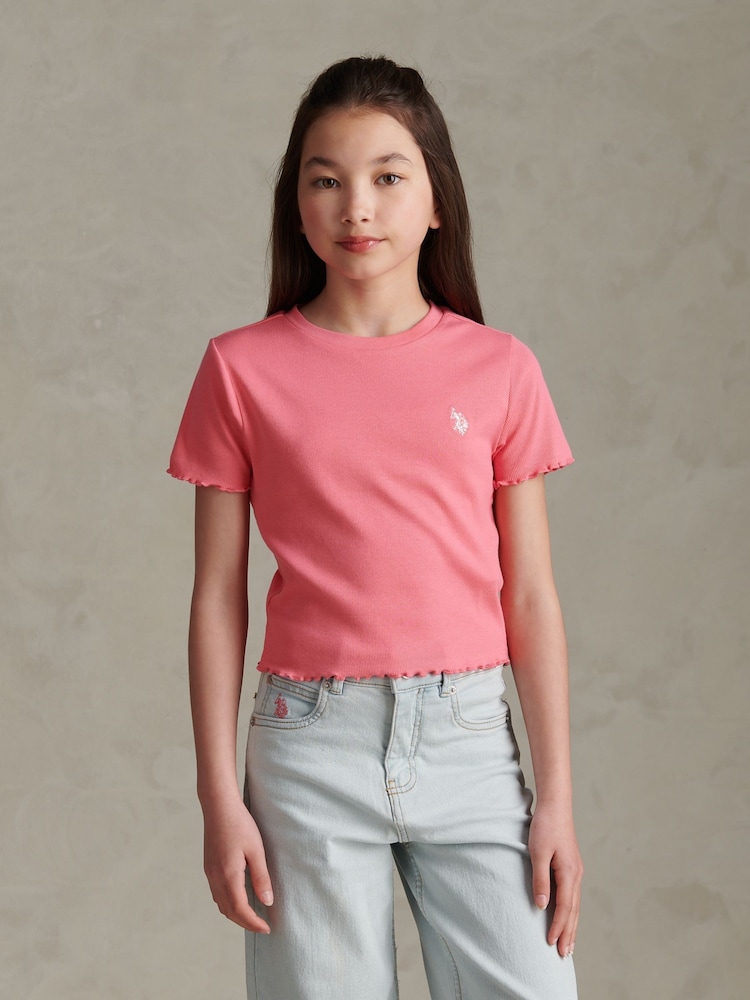 U.S. Polo Assn Pink Lettuce Hem T-Shirt - Image 1 of 6