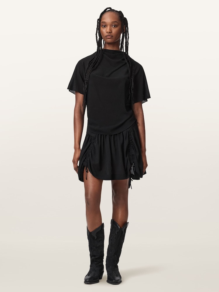 AllSaints Black Aria Check Skirt - Image 2 of 7 AllSaints Black Aria Check Skirt - Image 2 of 7