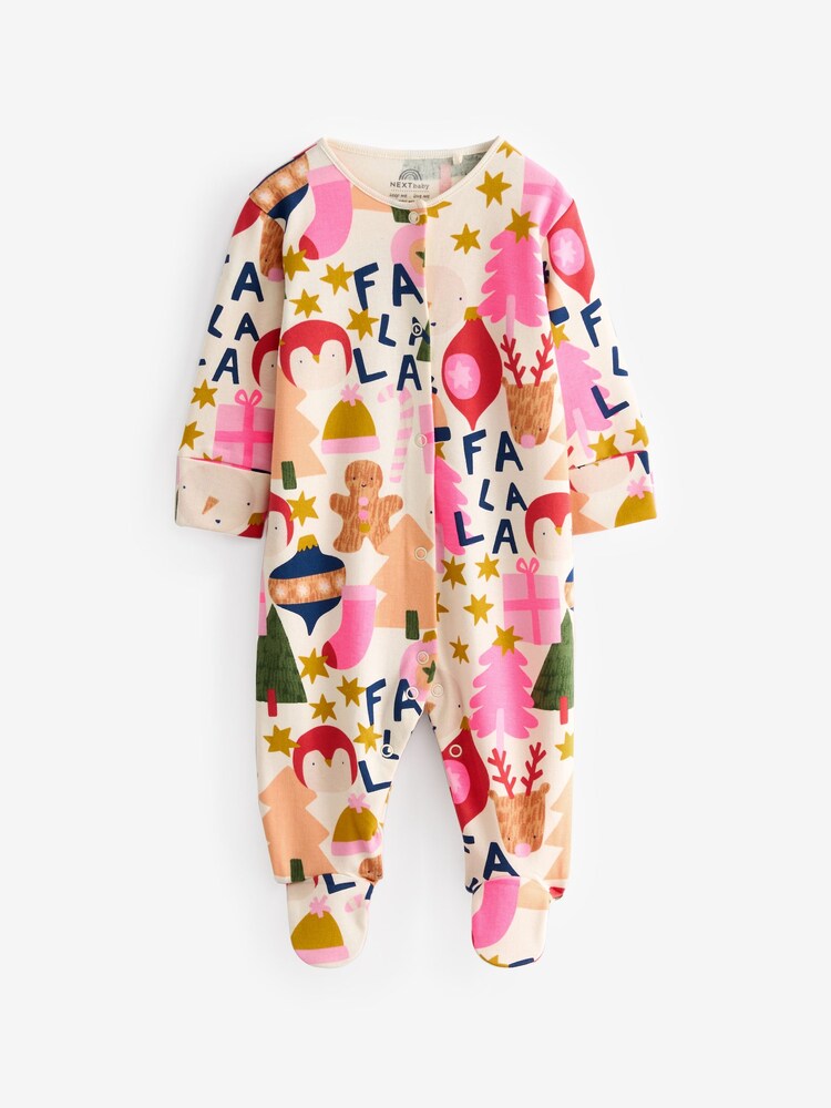 Multi Christmas Fa Laa 100% Cotton Sleepsuit - Image 1 of 1