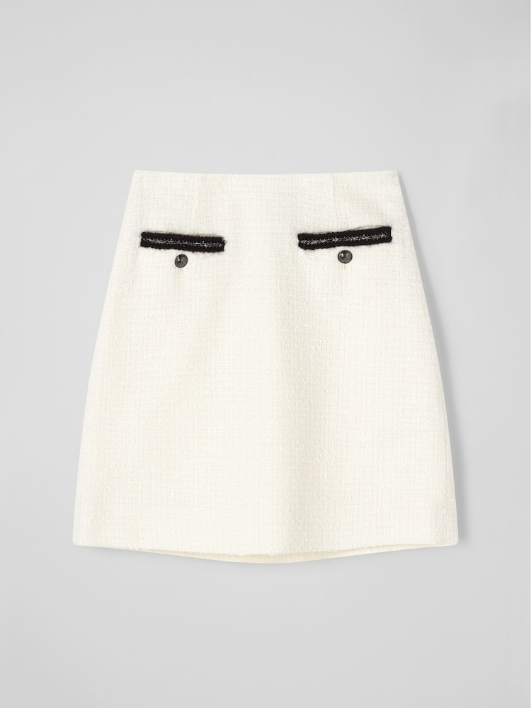 LK Bennett Cream Charlee Cotton Blend Tweed Skirt - Image 4 of 4