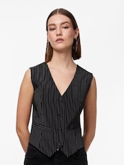 PIECES Black Pinstripe Tailored Waistcoat - Image 1 of 5