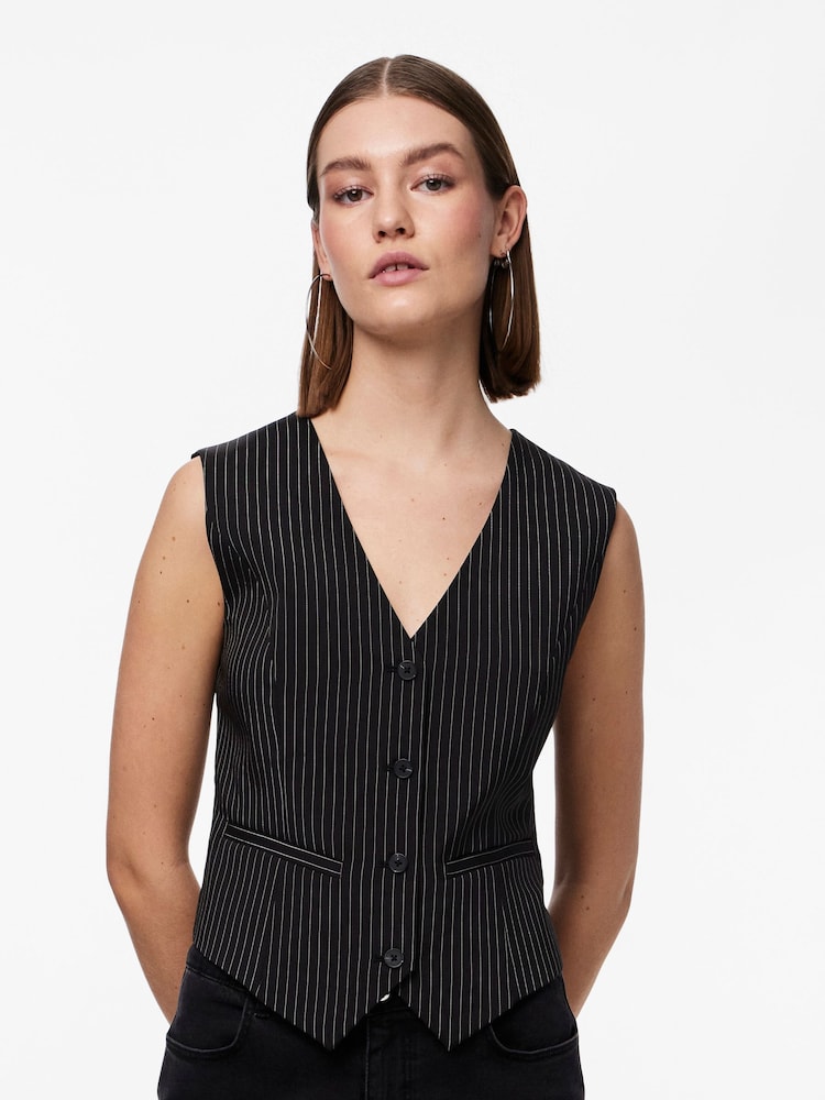 PIECES Black Pinstripe Tailored Waistcoat - Image 1 of 5 PIECES Black Pinstripe Tailored Waistcoat - Image 1 of 5