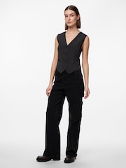 PIECES Black Pinstripe Tailored Waistcoat - Image 3 of 5