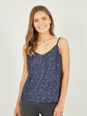 Yumi Blue Sequin Vest Top - Image 1 of 4