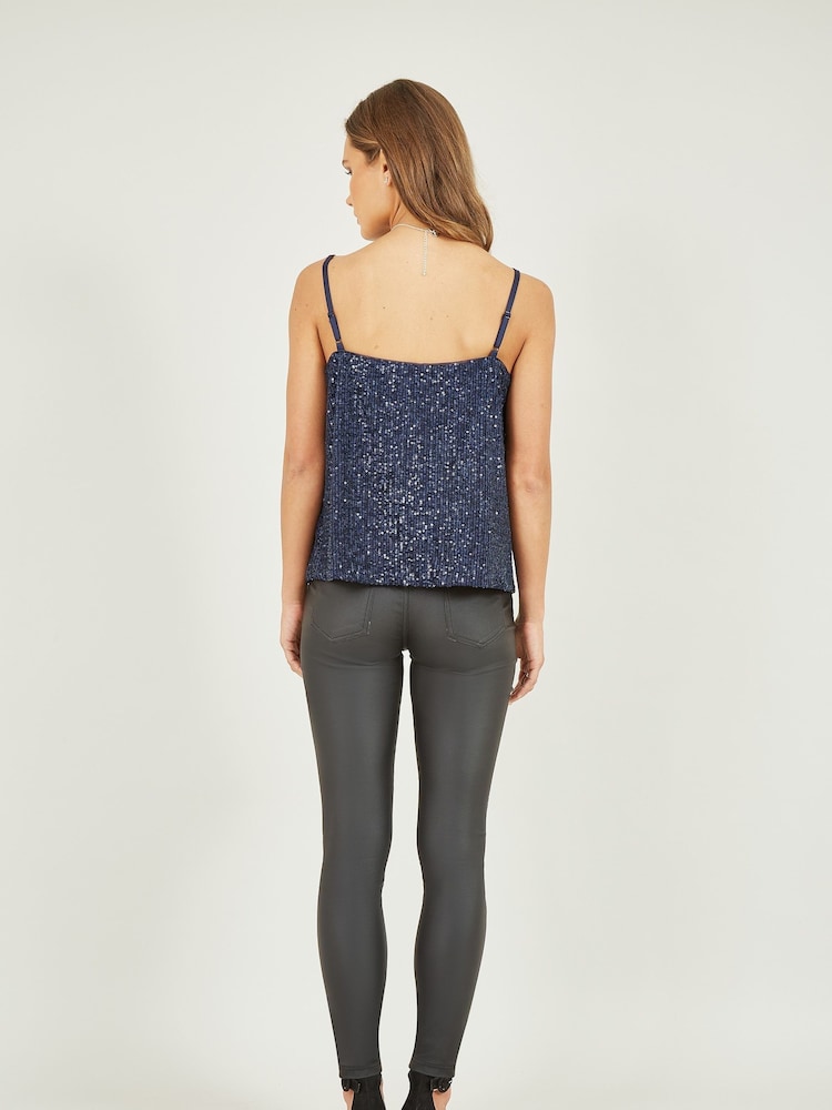 Yumi Blue Sequin Vest Top - Image 2 of 4 Yumi Blue Sequin Vest Top - Image 2 of 4