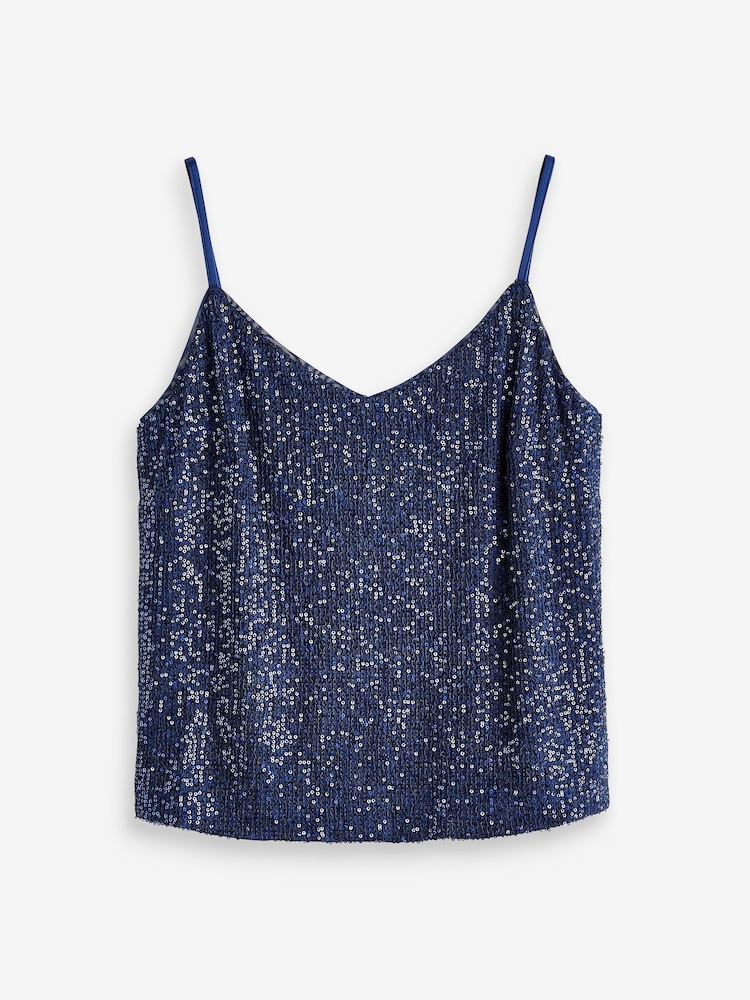 Yumi Blue Sequin Vest Top - Image 4 of 4 Yumi Blue Sequin Vest Top - Image 4 of 4