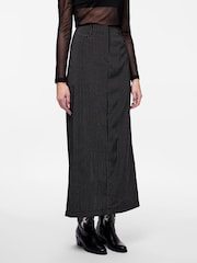 PIECES Black Pinstripe Tailored Midi Skirt - Image 1 of 6