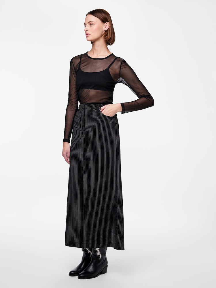 PIECES Black Pinstripe Tailored Midi Skirt - Image 2 of 6