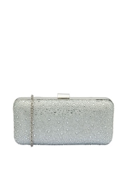Lotus Silver Clutch Bag with Chain - Image 1 of 4