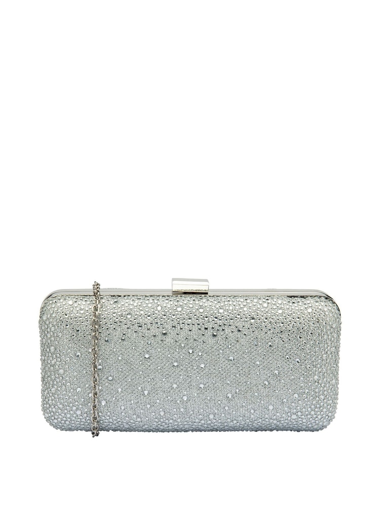 Lotus Silver Clutch Bag with Chain - Image 1 of 4