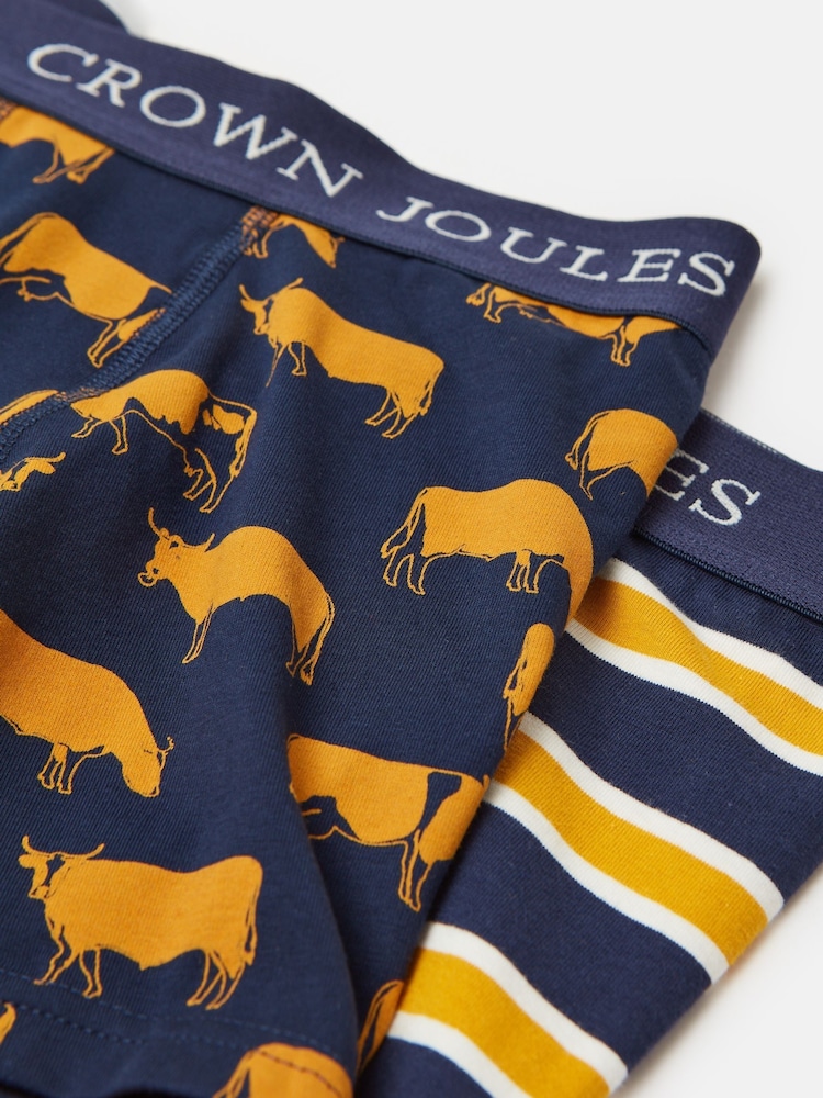 Laivasto/Keltainen - Joules Crown Joules Pack of Two Cotton Bokserit - Kuva 4 / 4