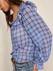 BHOEM Blue Ruffled Blue Checked Blouse - Image 2 of 5