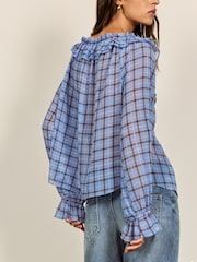 BHOEM Blue Ruffled Blue Checked Blouse - Image 4 of 5