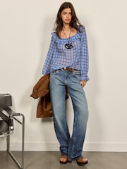 BHOEM Blue Ruffled Blue Checked Blouse - Image 5 of 5