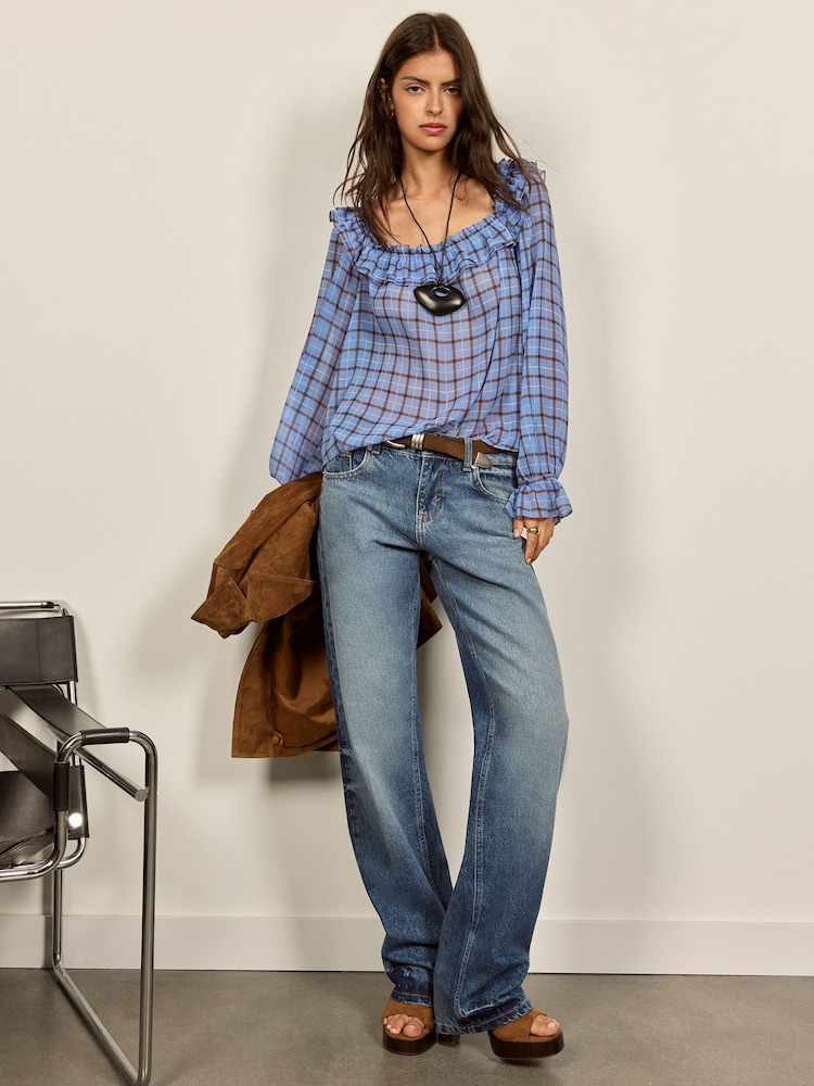 BHOEM Blue Ruffled Blue Checked Blouse - Image 5 of 5