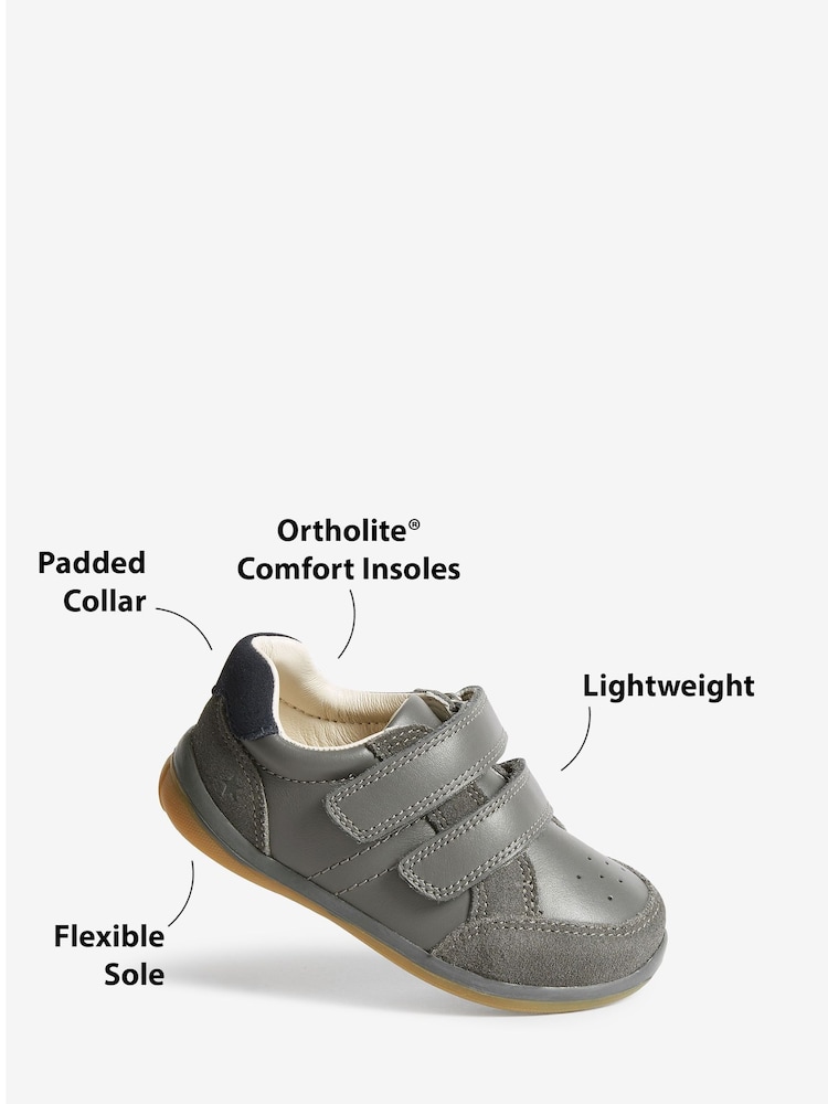 Grey Wide Fit (G) Touch Fastening Leather First Walker Baby Shoes - Image 5 of 5