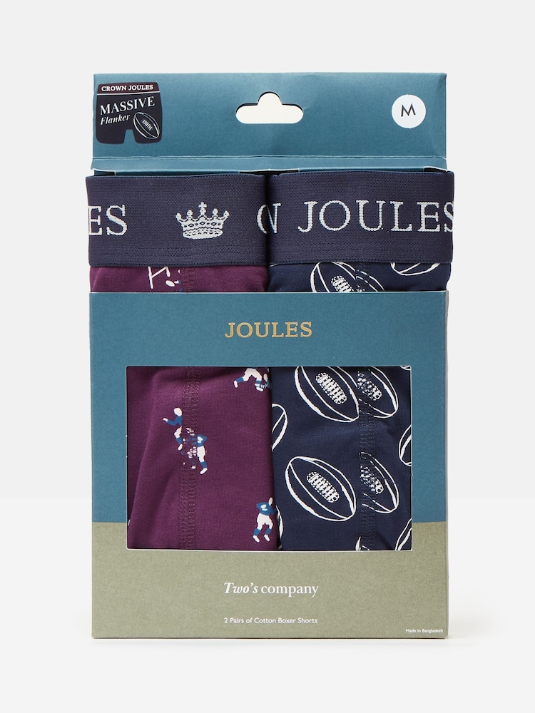 Joules Crown Joules Navy/Purple Pack of Two Cotton Boxers - Image 1 of 4