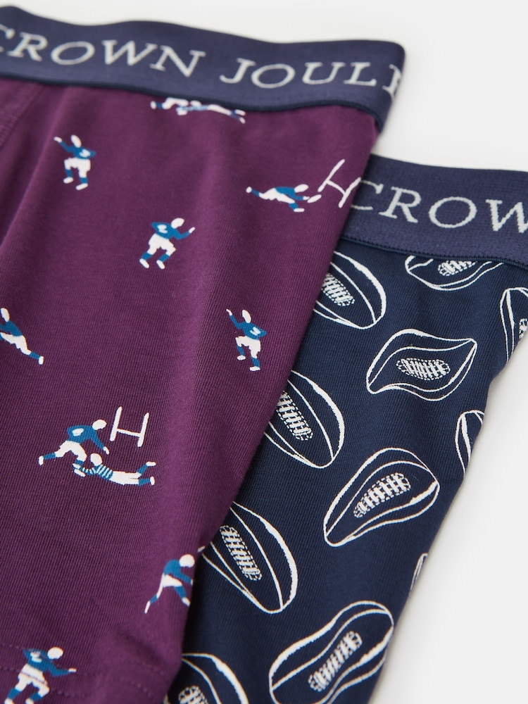 Joules Crown Joules Navy/Purple Pack of Two Cotton Boxers - Image 4 of 4