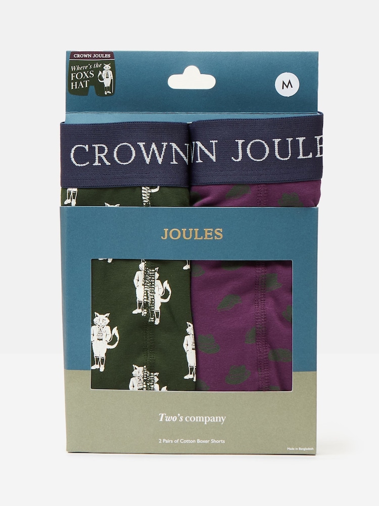 Joules Crown Joules Purple/Green Pack of Two Cotton Boxers - Image 1 of 4