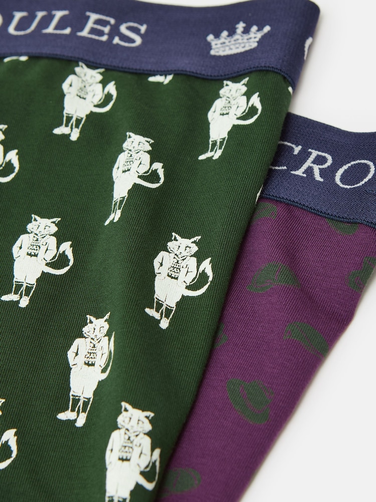 Joules Crown Joules Purple/Green Pack of Two Cotton Boxers - Image 4 of 4